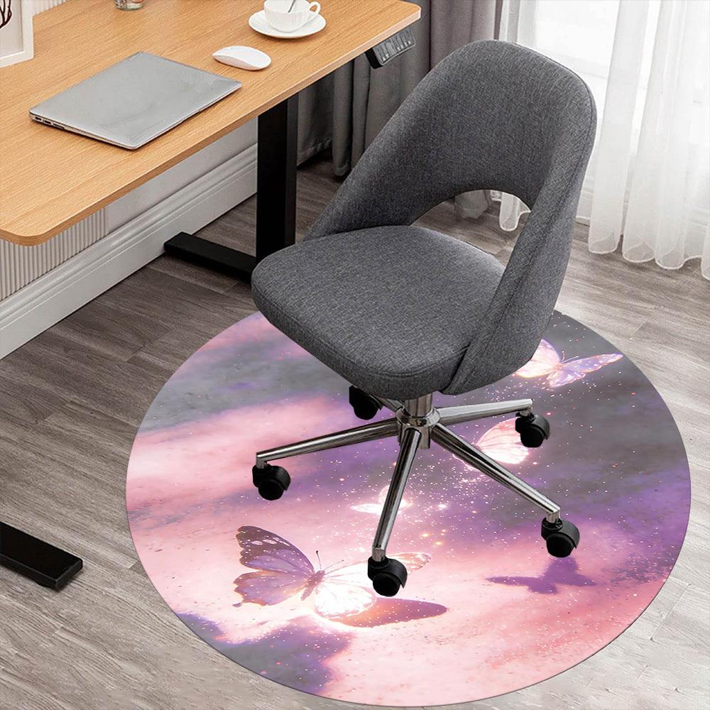 

1pc Butterfly Galaxy Round Chair mat office Area Rug - Non-Slip, Floor Mat for Office, Bedroom, and Indoor Decor p127030 80cm by 80cm