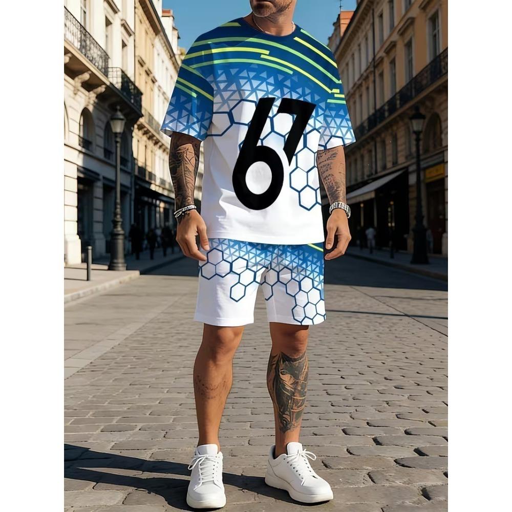 Summer Men's Animal 3D Digital Printing Two-piece Set Street Casual Fashion Breathable Comfortable Sports Loose Large Size Sports Wear