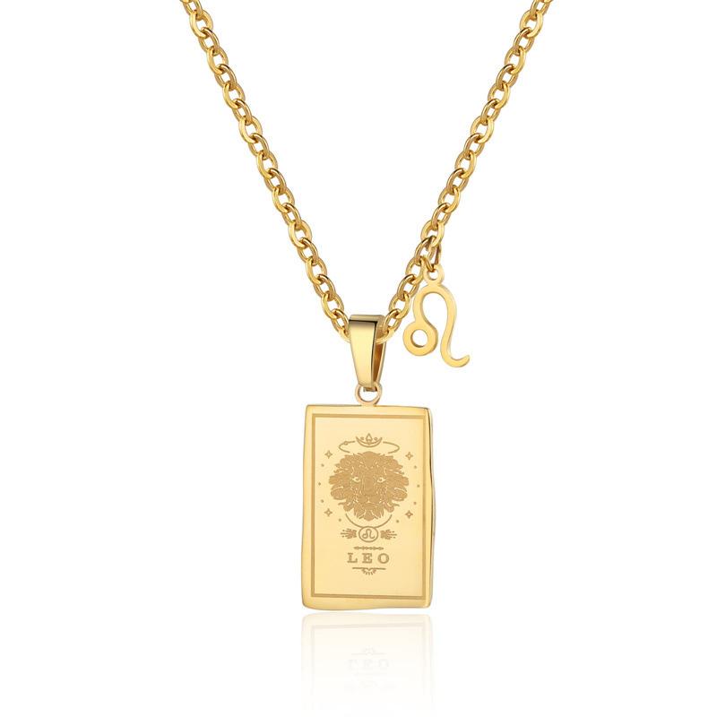 Twelve Constellations Tarot Brand Stainless Steel Necklace Stylish And Simple Titanium Steel Square Brand Retro Constellation Necklace