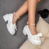 French Mary's Women's Shoes 2025 Spring Summer New Pearl Bow Shoes British Style Wedges Women's Small Leather Shoes