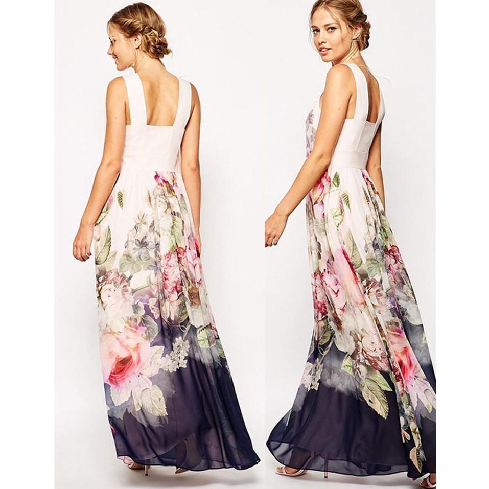 Stylish Lady Women Floral Summer Beach Boho Chiffon Sundress For Casual And Formal Occasions