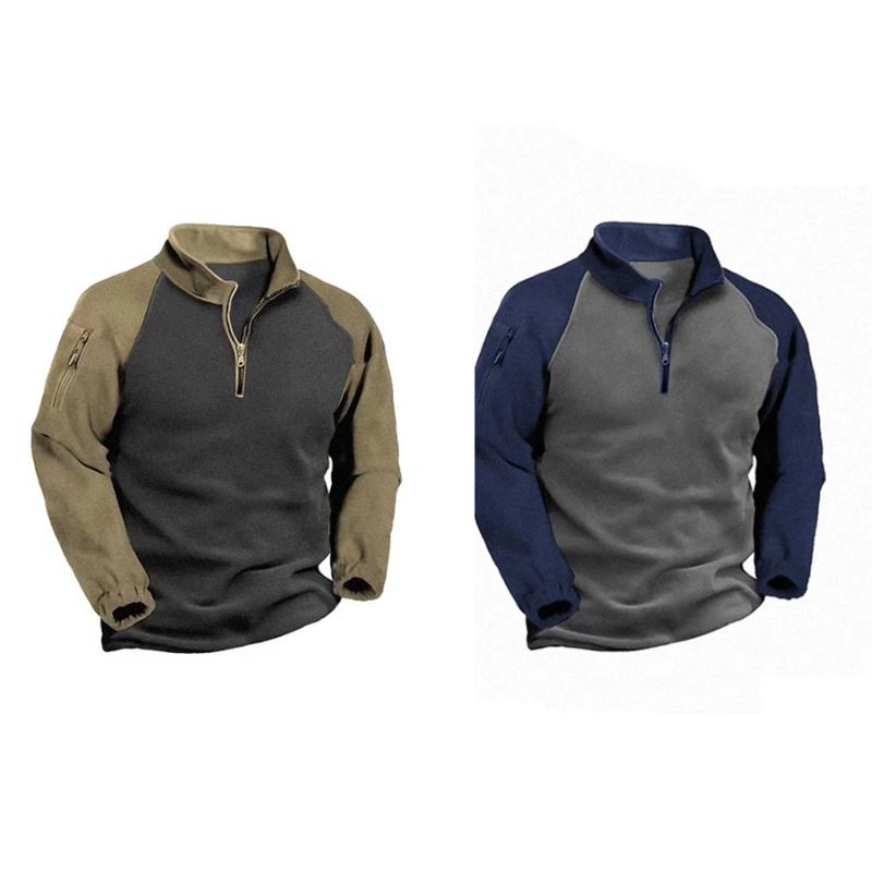 Frühling Herbst Neu Herren Outdoor Sport Doppel-Fleece Sweatshirt Pullover Colorblock Stehkragen Locker Polarfleece Warme Jacke