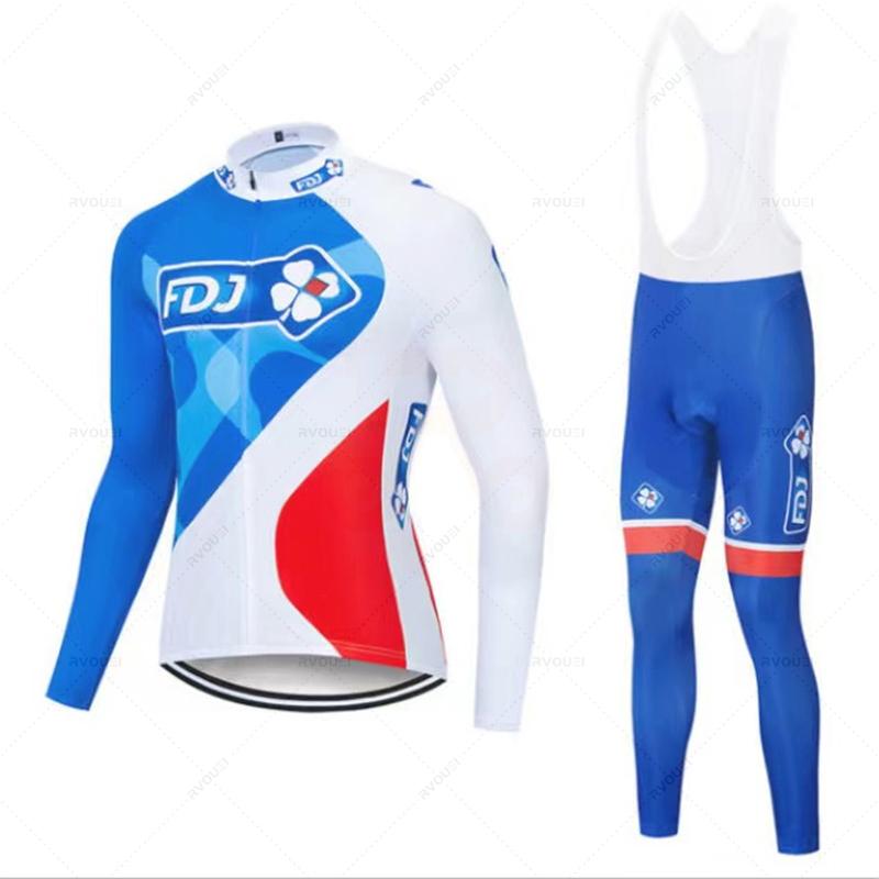 Fdj Pro 2023 Autumn Team Cycling Jersey 19D Bib Set MTB Uniform Bicycle Clothing Quick Dry Bike Clothes Mens Long Cycling Wear