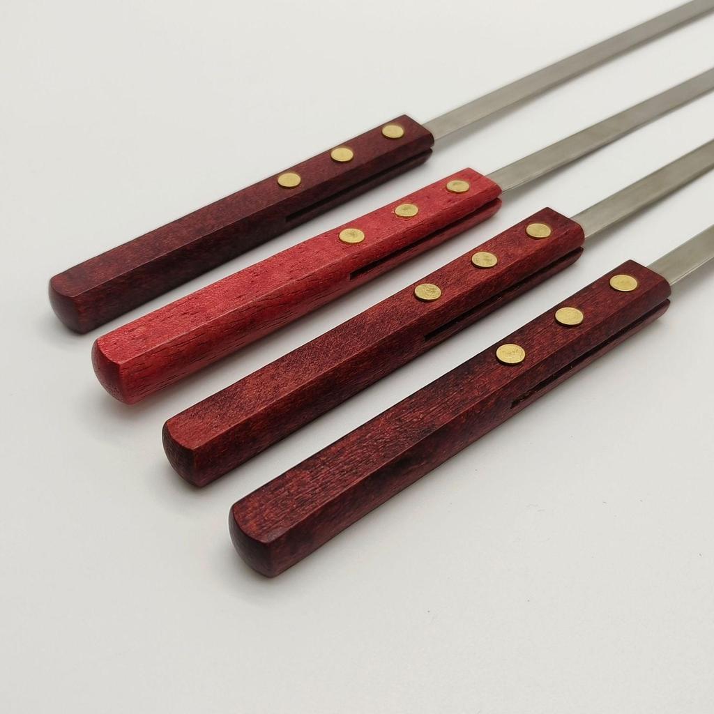 Large Stainless Steel BBQ Skewers with Wooden Handle for Outdoor Camping