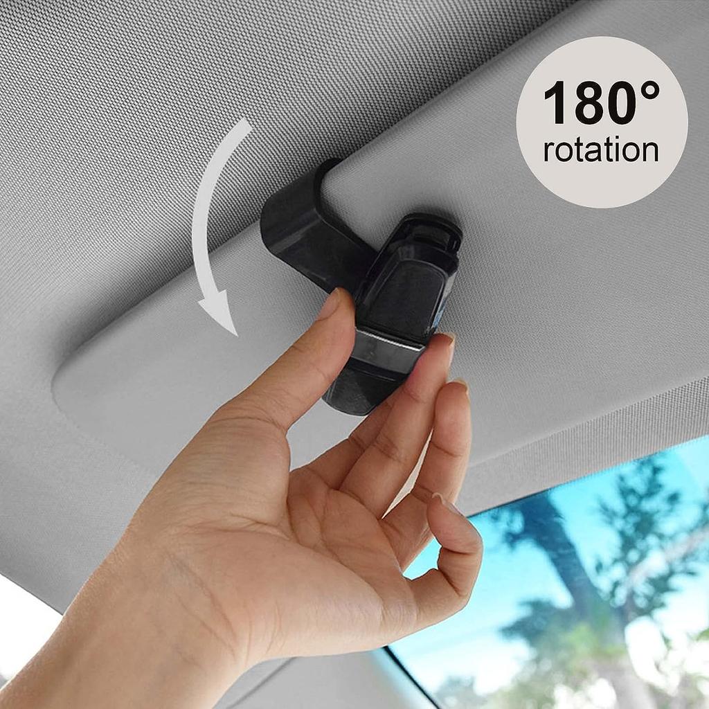 Pack of 2  Car Glasses Holders with Card Clip, Sunglasses Holder, 180° Rotating Glasses Clip with Cards, Double Ended Clip for All Vehicle Models