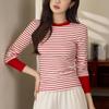 Womens Colorblock Striped Long Sleeve Cotton Bottoming T Shirt