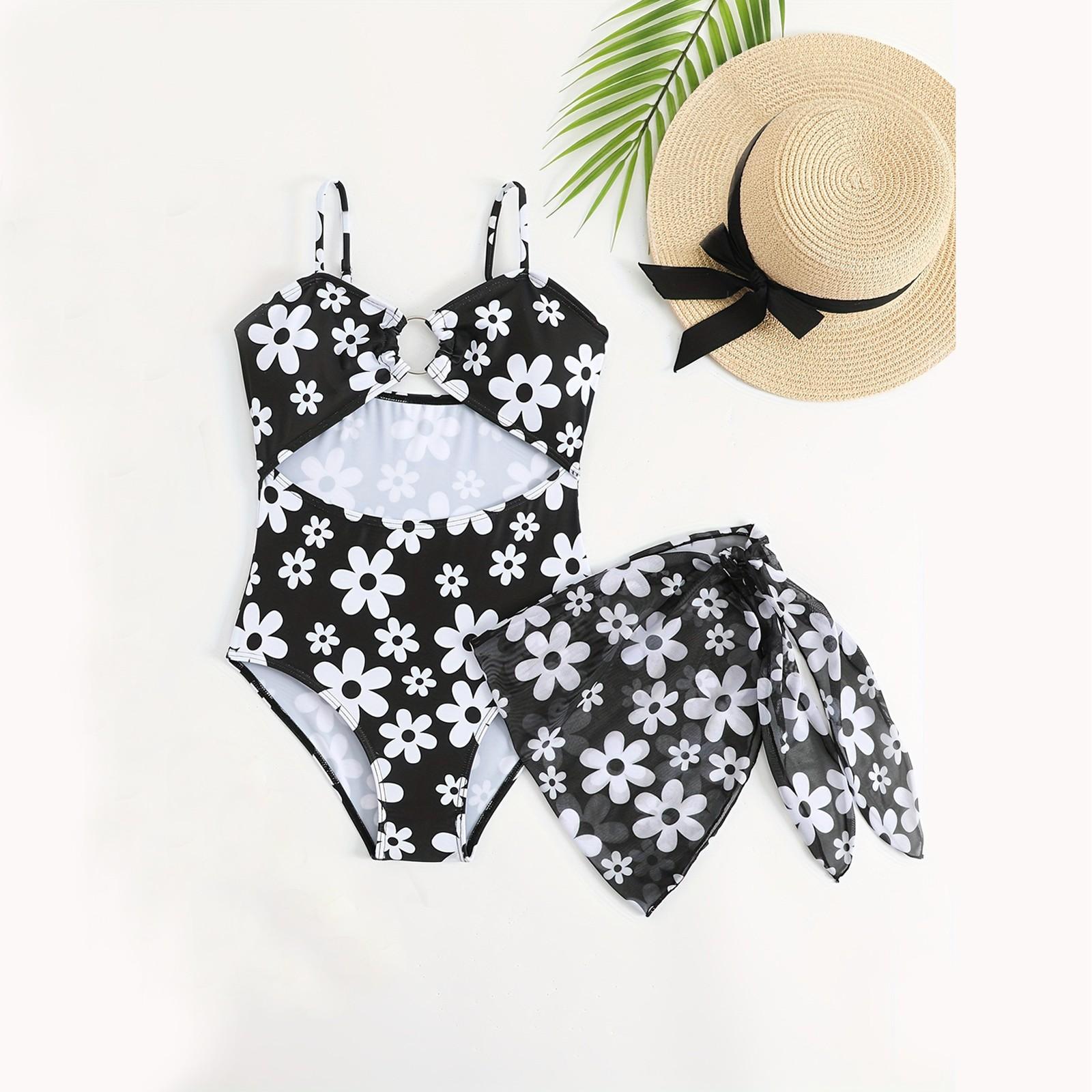 

Модный комплект купальников для девочек - купальник из двух частей с вырезами для больших детей 140 белый