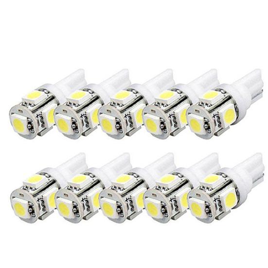 10Pcs W5W 2825 T10 Wedge 5-SMD 5050 Xenon White Light LED Bulbs Car Auto Lights