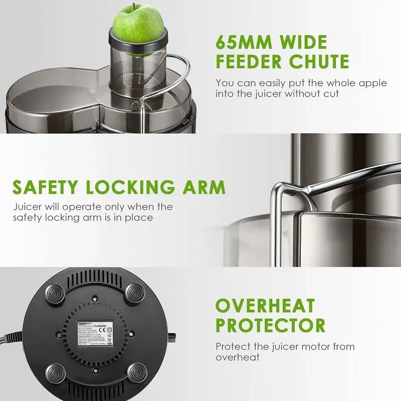 Ultra Power Centrifugal Juicer Machine Feed Fruit Vegetable Extractor 400W Dual Speed Control 304 Stainless Filter Blade 1600ml