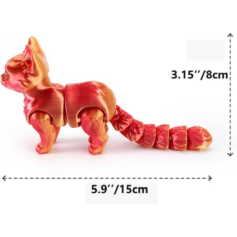 3D Printed Cat, Articulated Black Cat Toys for Adult, 3D Print Animals Fidget Toys Decor for Stress Relief, 3D Printing Cute Cat Desktop Pet (Light