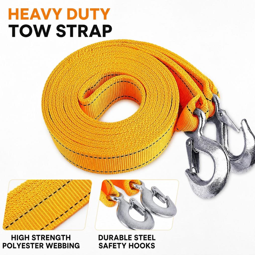 Reinforced Car Rope and Tie-Down Strap for Towing and Cargo Securing