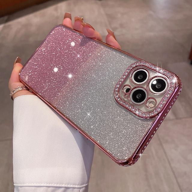 Glitter Diamond Plating Phone Case For Iphone 13 11 12 14 Pro Max Plus X Xr Xs 14 Soft Silicone Lens Protection Shockproof Cover