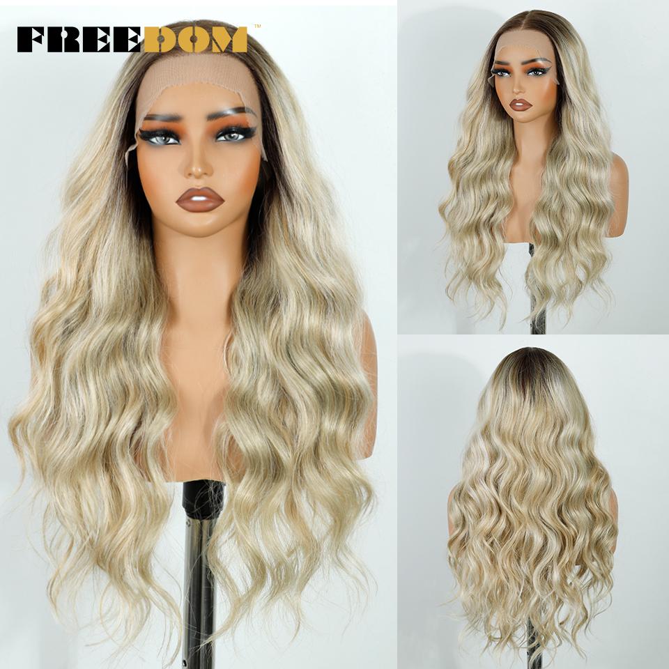 

FREEDOM Synthetic Lace Frontal Wigs For Women 26 Inch Long Loose Body Wave Wig Cosplay Ombre Blonde Wig 360 Lace Frontal Wigs (as the picture,26inches)