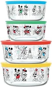 

Pyrex Character Mouse Glass Food Storage Containers, Set of 4, with Lids, Freezer, Microwave, and Oven Safe [Imported]