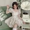 Summer Mori French Dress Square Neck Bubble Sleeve Fish Bone Pinch Waist Dress Jacquard Princess Pure Dress