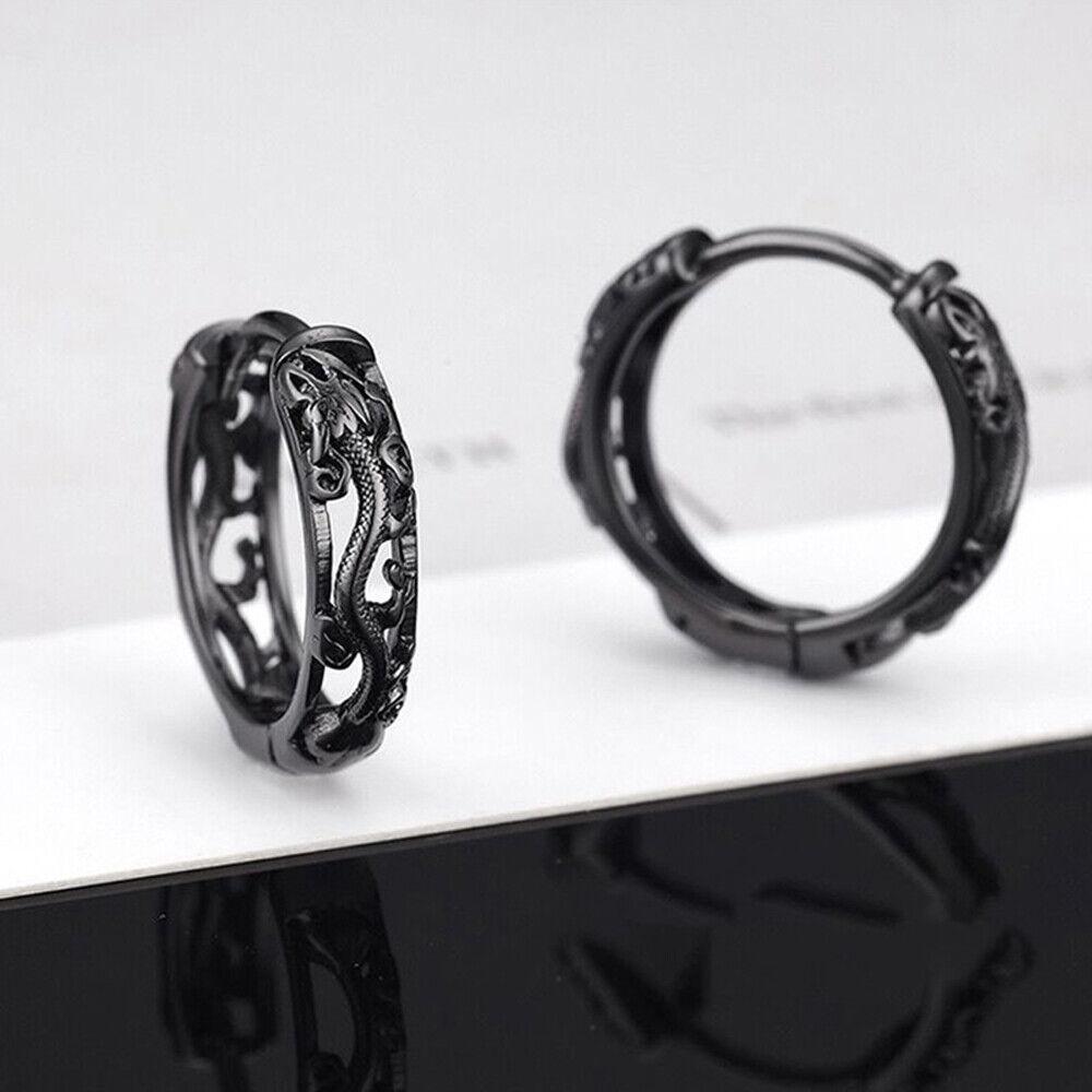 Coole Hip Hop Herren Street Punk Runde Ohrringe Hohl-Creolen Drachen Schmuck Zubehör Geschenke