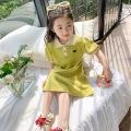 Children s Korea Dress Girls Summer Jumpsuit Princess Dress Western Style POLO Collar Skirt Children s Puff Sleeve Dress Thin Princess Dress 90cm