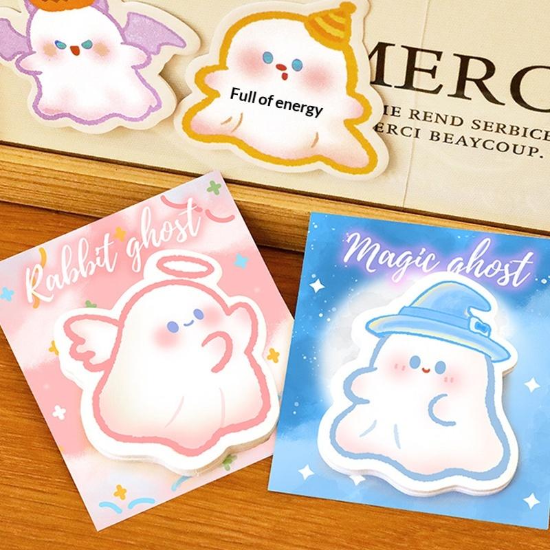 Halloween Ghost Sticky Notes Set 1/4Pcs Reusable Cute Cartoon Die Cut Memo Pad for Study Work Daily Reminder