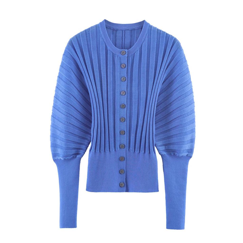 2026 Spring New Arrivals: European & American Style Blue Accordion Sleeve Women's Knitwear