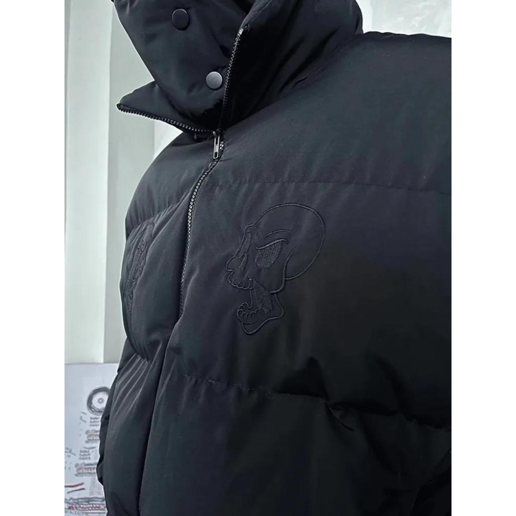 Cotton-Padded Hip Hop Parkas Men Devil Horns Winter Hooded Down Jacket Retro Y2K Thicken Puffer High Street Loose Bubbles Coats