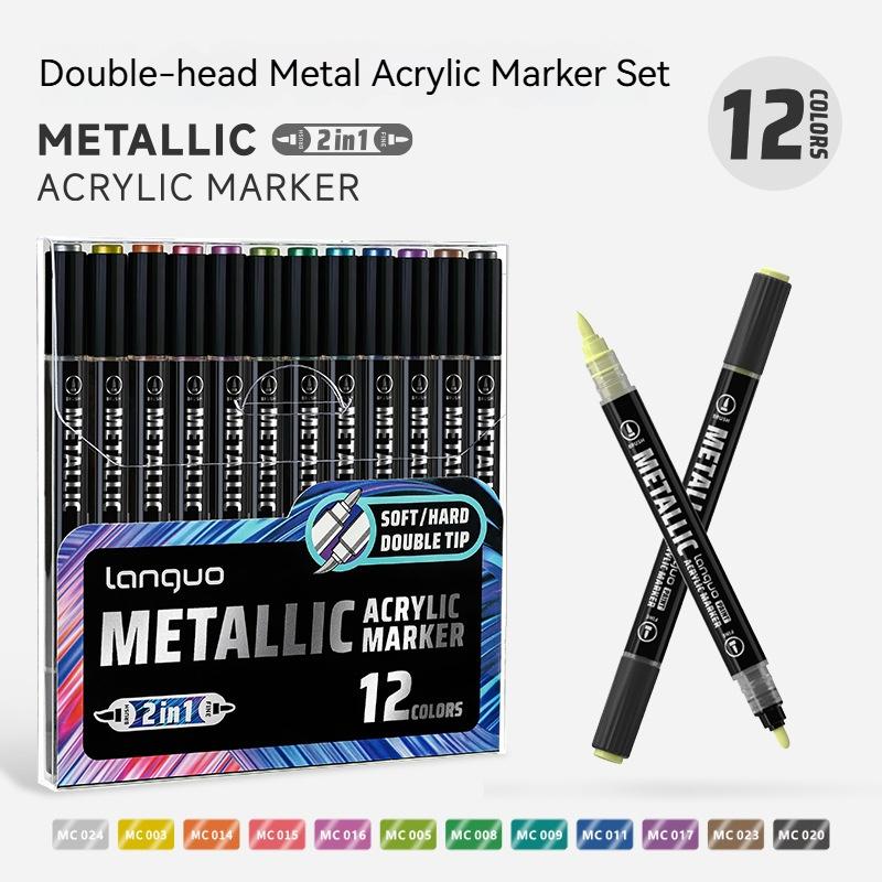 12/24/48Colors Brush Metallic Marker Pens Dual Tip Permanent Art Marker for Manga Crafts Scrapbooking School Stationery Supplies
