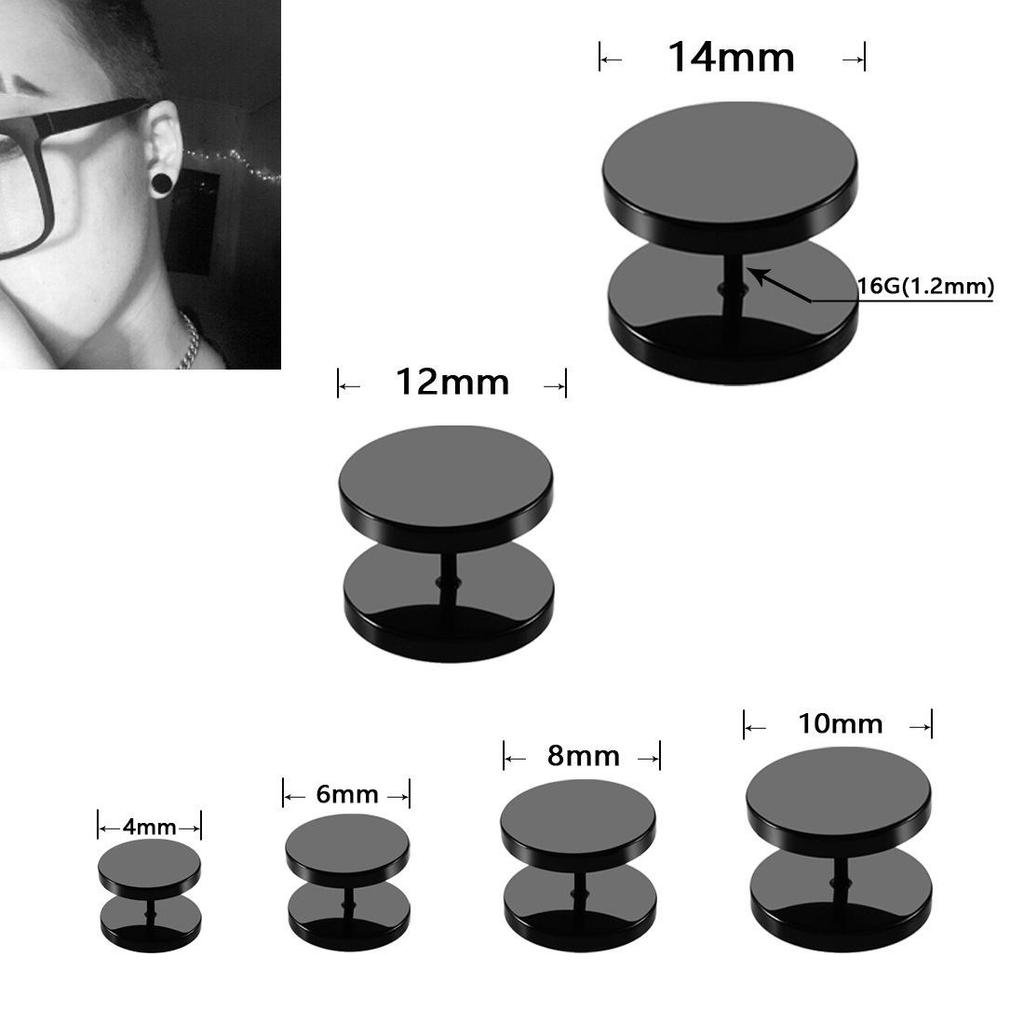 Stainless Steel Barbell Stud Earrings - Round Disc Hip Hop Style for Men
