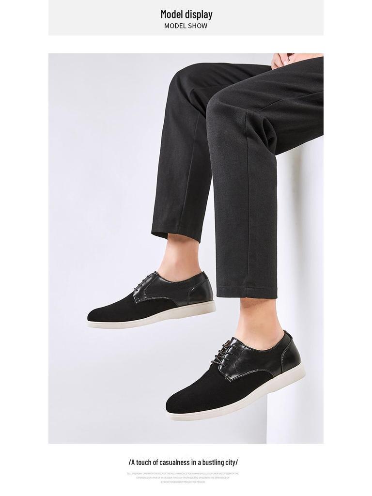 2024 British Style Men's Retro Derby Shoes: Genuine Leather, Round Toe, Lace-Up, Frosted Cow Suede for Spring & Autumn.