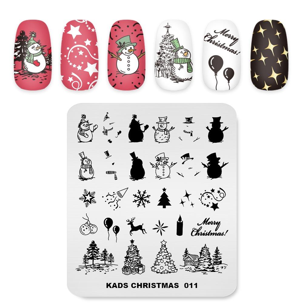 

KADS Christmas 011 пластины для стемпинга ногтей, шаблоны снеговика, снежинки, елки, инструменты для маникюра