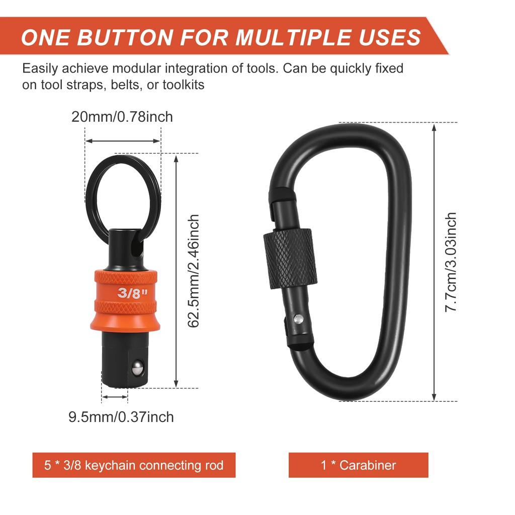 5PCS Socket Holder Keychain 1/2" 3/8" Socket Organizer with Quick Release and Clip for Construction Workers, Carpenter Mechanics