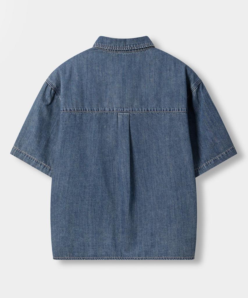Dimiteulibeullaeg Bio-Washed Crop Denim Short Sleeve Shirt_2 Color