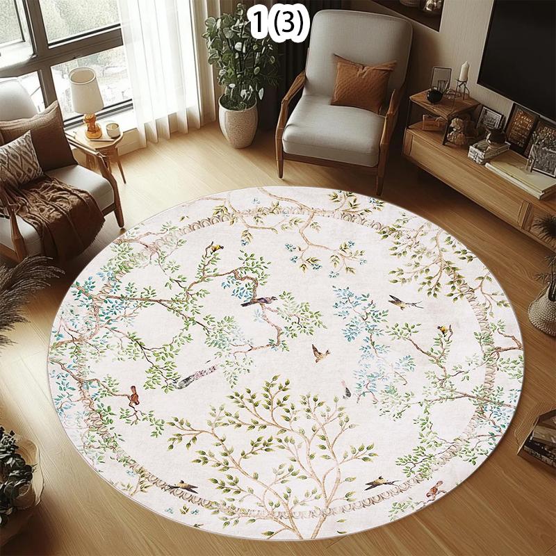 

Vintage Botanical Tree and Bird Pattern Round Area Rug Soft Non-Slip Decorative Carpet for Living Room Bedroom Modern Home Rug 80cm x 80cm