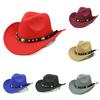 Jazz Cap Wide Brim Cowboy Style Rivet Roll Up Solid Color Fedora Hat Dress Up Accessory