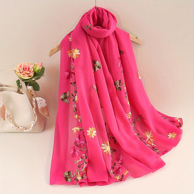 Fashionable Design Embroidered Flower Pattern Women's Scarf Shawl Elegant and Breathable Daily Versatile Accessory 85 * 180cm