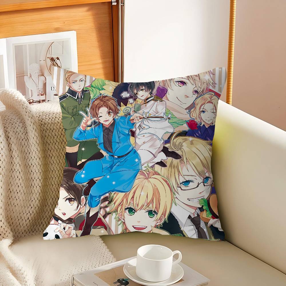 H-Hetalia Axis Powers Kuddfodral Fyrkantigt Kuddfodral 3D Mjuk Plysch Kuddfodral Vardagsrum Soffa Sovrum Hemrum