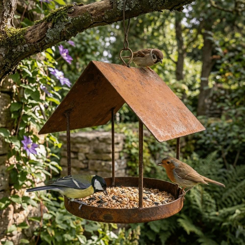 Iron Hanging Bird Feeder Hut Shape Bird Food Container Durable Hummingbird Feeder  Yard