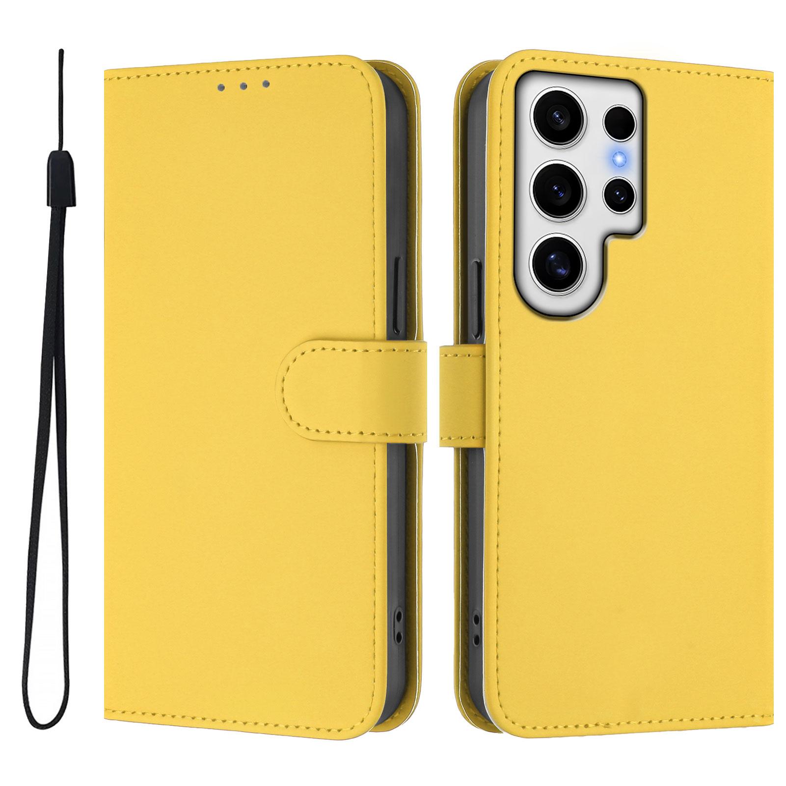 

For Samsung Galaxy S24 Ultra Case Solid Color Wallet Leather Phone Cover with Strap F