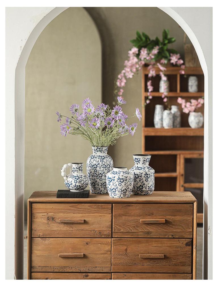 French-Chinese Ice Crackle Blue & White Ceramic Vase: Entrance & Living Room Decor