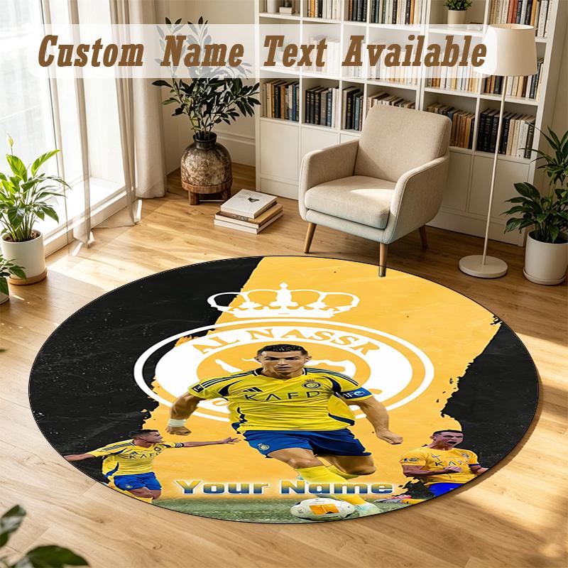 Round Rug Custom NameCristiano Ronaldo Pattern Non Slip Carpet Home Floor Decor