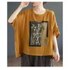 Linen T Shirt Women Art Vintage Print Loose Fashion Casual Short Sleeve Oversized Blouse Summer Trend Thin