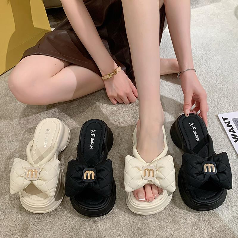 Fashion 2024 New Women's Sandals Casual Beach Shoes Versatile Thick Soled Sandals Women's Shoes Bow Slippers Women Summer Designer