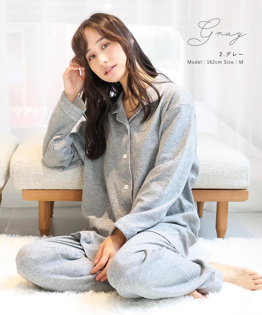 ON NISHIKI Long Sleeve Bonded Top and Bottoms with Perfect for Spring and Autumn Loungewear Size Women's Pajamas, 100% Cotton, Skin-Friendly, Knit,