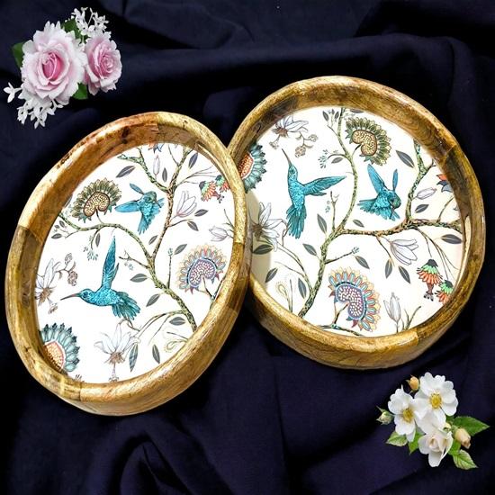 Set of 2 Round Serving Trays Diameter 35 Cm . Artistic Epoxy Resin