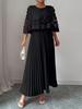 Women's Elegant 3D Floral Mesh Patchwork A-Line Dress with Pleated Skirt