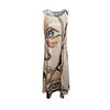 Art abstract face line printing sleeveless crew neck long dress loose meat cover holiday vest dress