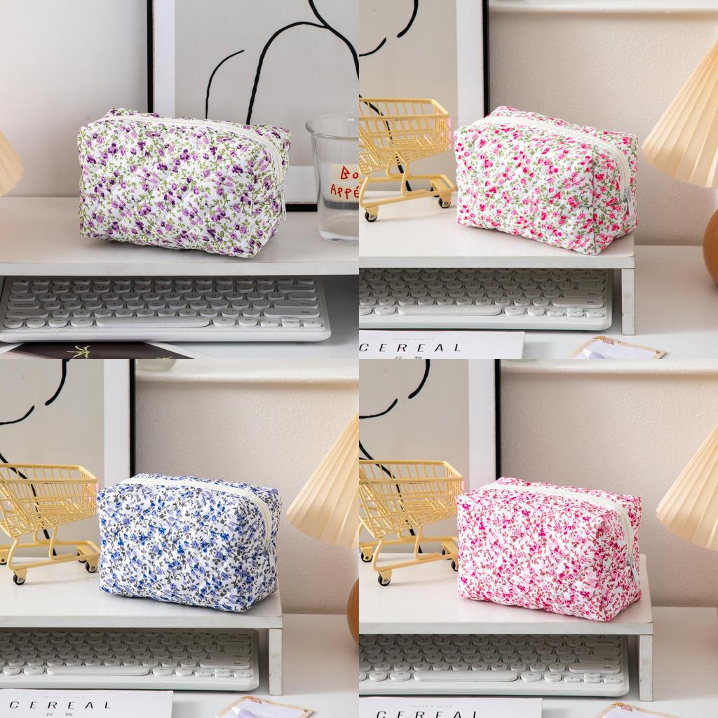 Floral Makeup Bag Large Capacity Organizer With Zipper For Travel And Home Use