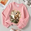Kids Crew Neck Sweatshirt, Owl Floral Nature Art Print, Soft Cozy Pullover for Autumn & Winter
