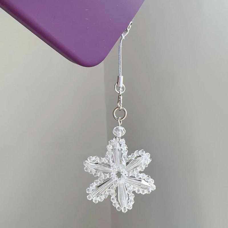 Snowflake Charm Mobile Phone Strap Accessory With Flashing White Crystals Beads Fashion Accessory for Christmas Gifts
