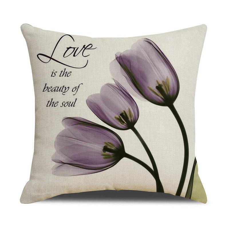 Light Luxury Plant Floral Linen Pillowcase Purple Tulip Digital Print Pillowcase Sofa