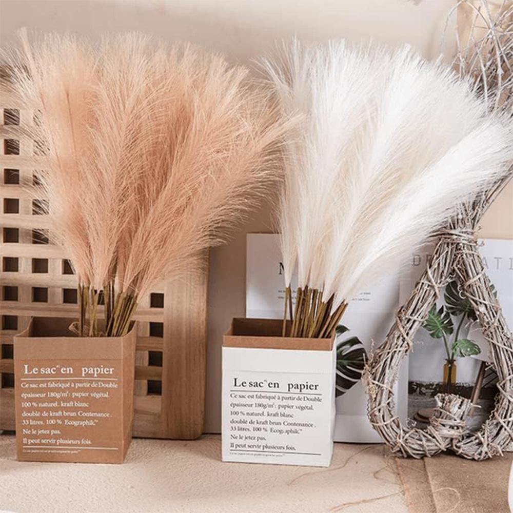 15/30 PCS Fluffy Pampas Grass Artificial Flowers Boho Wedding Bouquet Fake Plants Reed Home Vase Decor