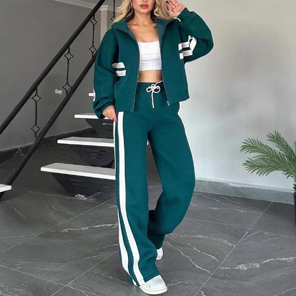 2024 Y2K Gestreiftes Reißverschluss-Top Jacke & Lässiges Sportbekleidungs-Set für Damen